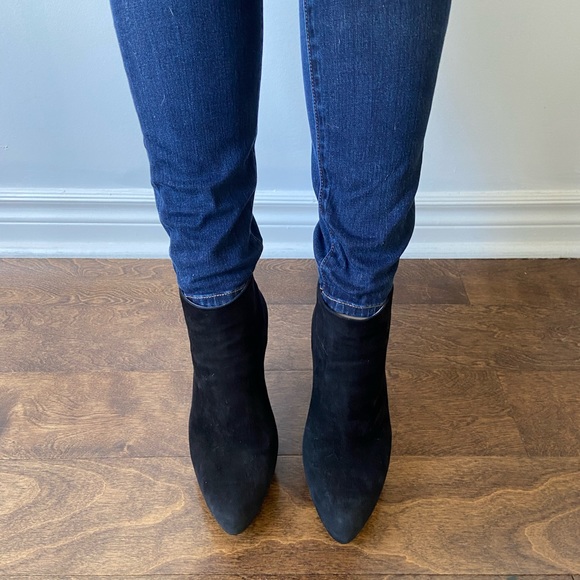 PRADA HEELED BOOTIES SUEDE Size 39 or 9 US Black 5 inch heel - Picture 3 of 15